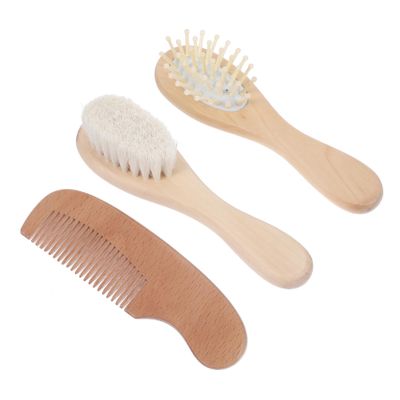 Abaodam 1set Wooden Hair Brush Set Grooming Kit Soft Bristle and Detangling Comb for Newborns for Daily Bathing and Scalp Massage Gentle and Safe for Delicate Skin