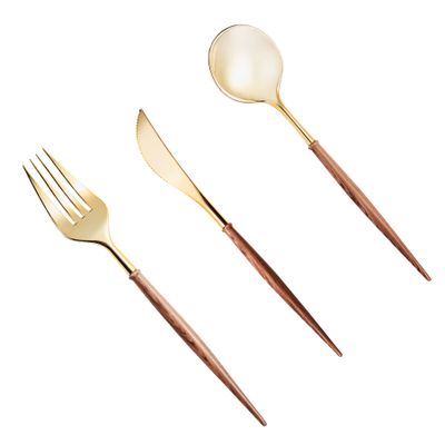 Lullaby 240PCS High End Gold Plastic Silverware with Wood Grain Handle