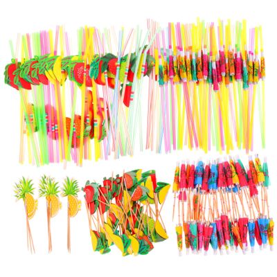 Unomor Cocktail Skewers Jumbo Straws Lemonade Stand Decorations Drink Straws Party Accessories