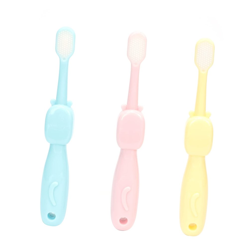 COLLBATH 3PCS Kids Cartoon Hippo Toothbrush Set Soft Bristles for Gentle Cleaning Fun Animal Design for Children for Daily Oral Care