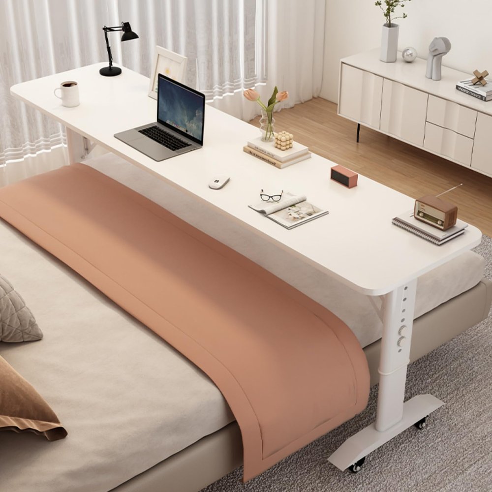 Bedtable, Over The Bed Table with Wheels Overbed Table Mobile Desk with Wheels Computer Desk for Bed Adjustable Height