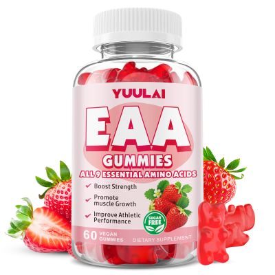 YUULAI EAA Gummies Essential Amino Acids - All 9 Essential Aminos (EAA) and All Branched-Chain Aminos (BCAAs) for Muscle Recovery, Energy Support, Strawberry Flavor, 60 Count