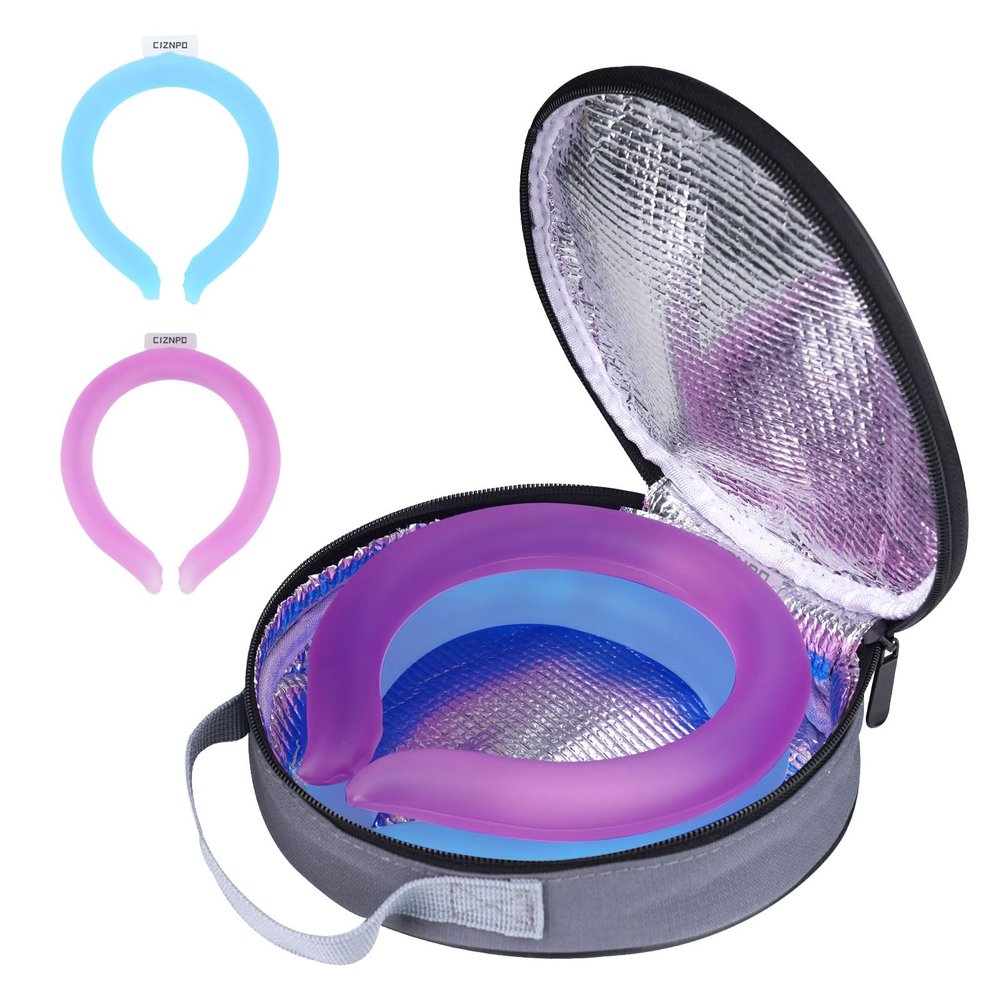 2PCS PCM Neck Cooling Tube with Insulated Bag, Reusable Ice Ring Neck Cooler Wrap, Wearable Cooling Neck Ring for Hot Weather Outdoor Work, TPU Freezable Collar (Rose+Blue)