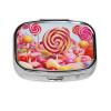 Small Pill Case 2 Compartments, Sweet Candy Pill Box Daily Metal Portable Pill Organizer for Pocket Purse Travel Pillbox with Mirror Square Medicine Vitamin Holder Unique Gift view 2
