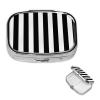 Small Pill Case 2 Compartments, Black & White Stripe Pill Box Daily Metal Portable Pill Organizer for Pocket Purse Travel Pillbox with Mirror Square Medicine Vitamin Holder Unique Gift view 1