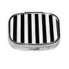 Small Pill Case 2 Compartments, Black & White Stripe Pill Box Daily Metal Portable Pill Organizer for Pocket Purse Travel Pillbox with Mirror Square Medicine Vitamin Holder Unique Gift view 2