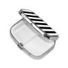 Small Pill Case 2 Compartments, Black & White Stripe Pill Box Daily Metal Portable Pill Organizer for Pocket Purse Travel Pillbox with Mirror Square Medicine Vitamin Holder Unique Gift view 3