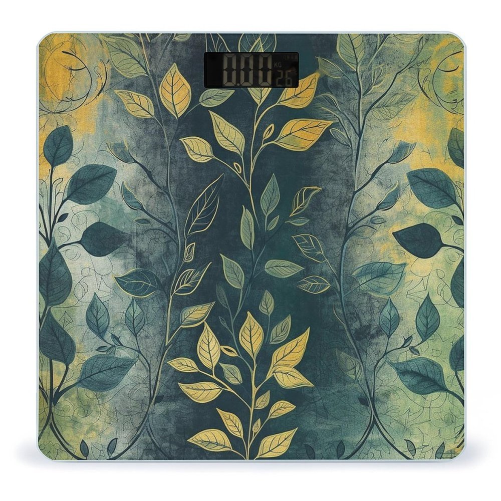 Light Green Leaves Scale for Body Weight Highly Accurate Digital Bathroom Body Scale Digital Body Weight Scale Tempered Glass LCD Display Batteries and Tape Measure