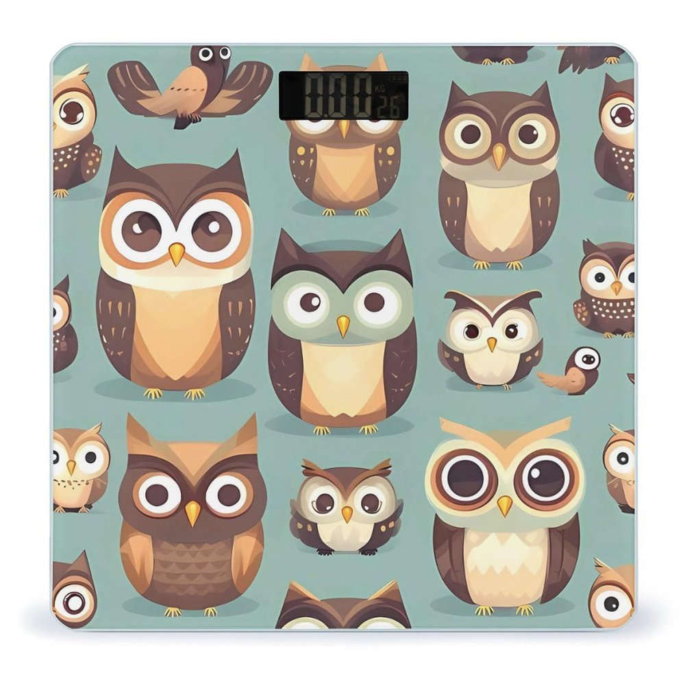 Animal Cartoon Owls Cute Scale for Body Weight Highly Accurate Digital Bathroom Body Scale Digital Body Weight Scale Tempered Glass LCD Display Batteries and Tape Measure