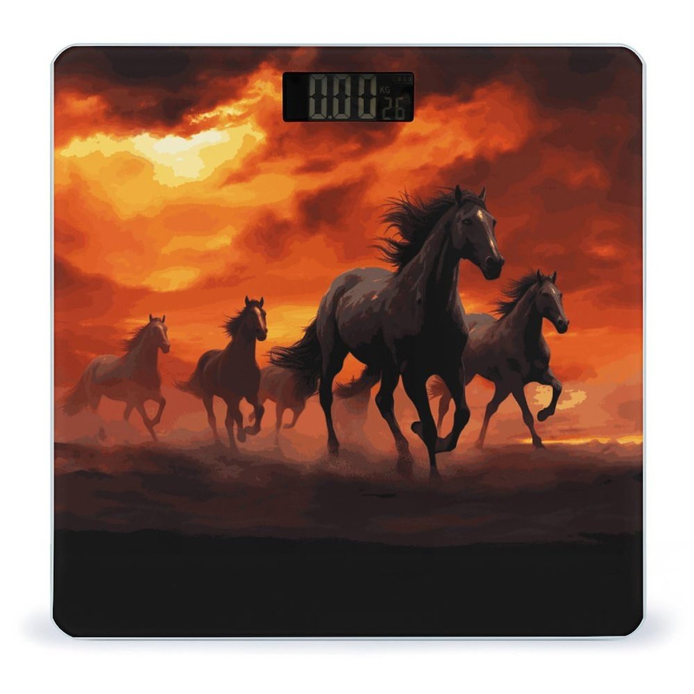 Horses Red Glowing Clouds Scale for Body Weight Highly Accurate Digital Bathroom Body Scale Digital Body Weight Scale Tempered Glass LCD Display Batteries and Tape Measure