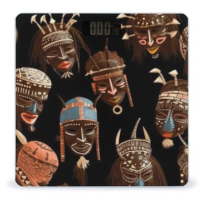 African Ritual Ethnic Tribal Scale for Body Weight Highly Accurate Digital Bathroom Body Scale Digital Body Weight Scale Tempered Glass LCD Display Batteries and Tape Measure