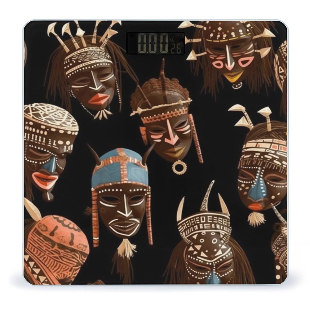 African Ritual Ethnic Tribal Scale for Body Weight Highly Accurate Digital Bathroom Body Scale Digital Body Weight Scale Tempered Glass LCD Display Batteries and Tape Measure