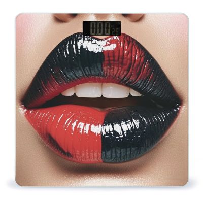 Red and Black Lips Scale for Body Weight Highly Accurate Digital Bathroom Body Scale Digital Body Weight Scale Tempered Glass LCD Display Batteries and Tape Measure