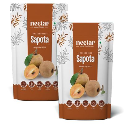 Nectar Superfoods Freeze Dried Sapota (Chikoo) Slices No Sugar & Preservatives Vegan Gluten Free Healthy Fruit Snack Camping Party Essential 0.7 Oz (20gram) Pouch Pack Of 2 Nos