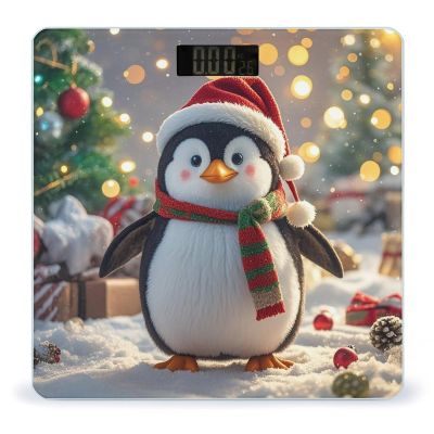 Christmas Funny Penguin Scale for Body Weight Highly Accurate Digital Bathroom Body Scale Digital Body Weight Scale Tempered Glass LCD Display Batteries and Tape Measure