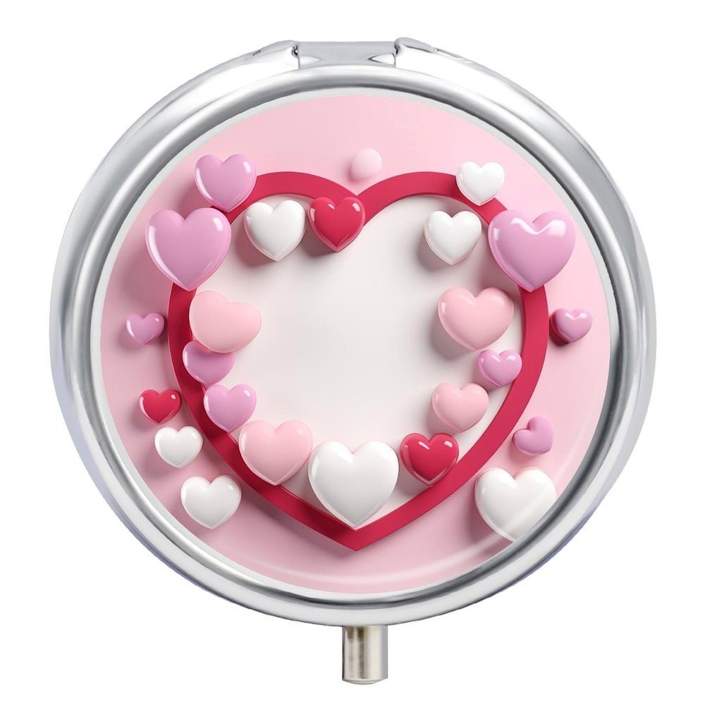 Heart Shape Medicine Pill Case, 3 Compartment Round Pill Box, Portable Decorative Medicine Organizer for Pocket Or Purse Vitamin Organize
