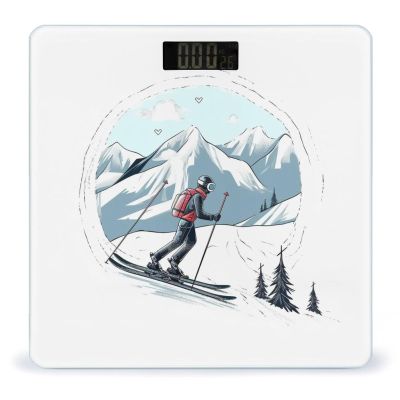 Skiing Theme Scale for Body Weight Highly Accurate Digital Bathroom Body Scale Digital Body Weight Scale Tempered Glass LCD Display Batteries and Tape Measure