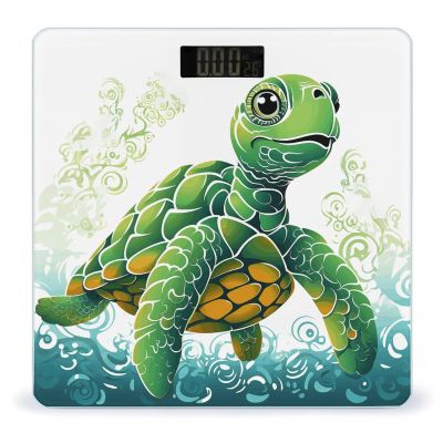 Cartoon Turtle Pattern Scale for Body Weight Highly Accurate Digital Bathroom Body Scale Digital Body Weight Scale Tempered Glass LCD Display Batteries and Tape Measure
