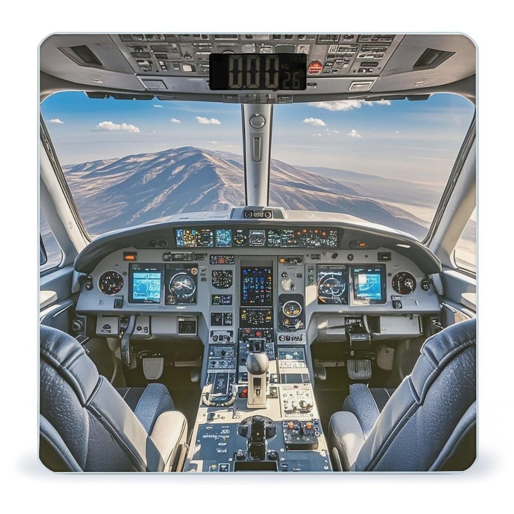 Airplane Cockpit Scale for Body Weight Highly Accurate Digital Bathroom Body Scale Digital Body Weight Scale Tempered Glass LCD Display Batteries and Tape Measure