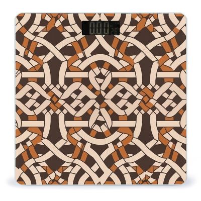 Brown Geometric Pattern Scale for Body Weight Highly Accurate Digital Bathroom Body Scale Digital Body Weight Scale Tempered Glass LCD Display Batteries and Tape Measure