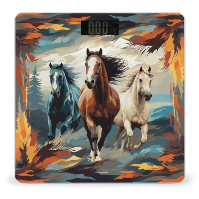 A Pattern with Horses Scale for Body Weight Highly Accurate Digital Bathroom Body Scale Digital Body Weight Scale Tempered Glass LCD Display Batteries and Tape Measure