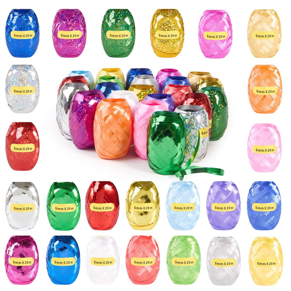 Veemeio 24 Rolls Curling Ribbon Balloon Curling Ribbons Set, 3/16 Inch x 22 Yards Ribbons Bows for DIY Decor Crafts Gift Wrapping Party Festival Flower Florist