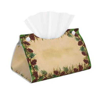 Pine Cone Border Print Tissue Box Cover,Long Leather Tissue Case for Office Home Car Bathroom Facial Paper Organize