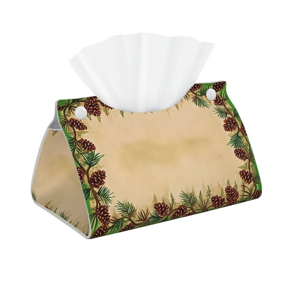 Pine Cone Border Print Tissue Box Cover,Long Leather Tissue Case for Office Home Car Bathroom Facial Paper Organize