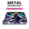 Metal Rolling Tray with 3D Magnetic Lid and Funnel - Small 7x5.5 inches - Unique Designs (Trippy Skull) view 3