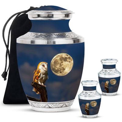 Jagasy Barn Owl Cremation Urns for Adult Ashes Male & Female - Decorative Urns for Adults Mom & Dad - 1 Large & 2 Small