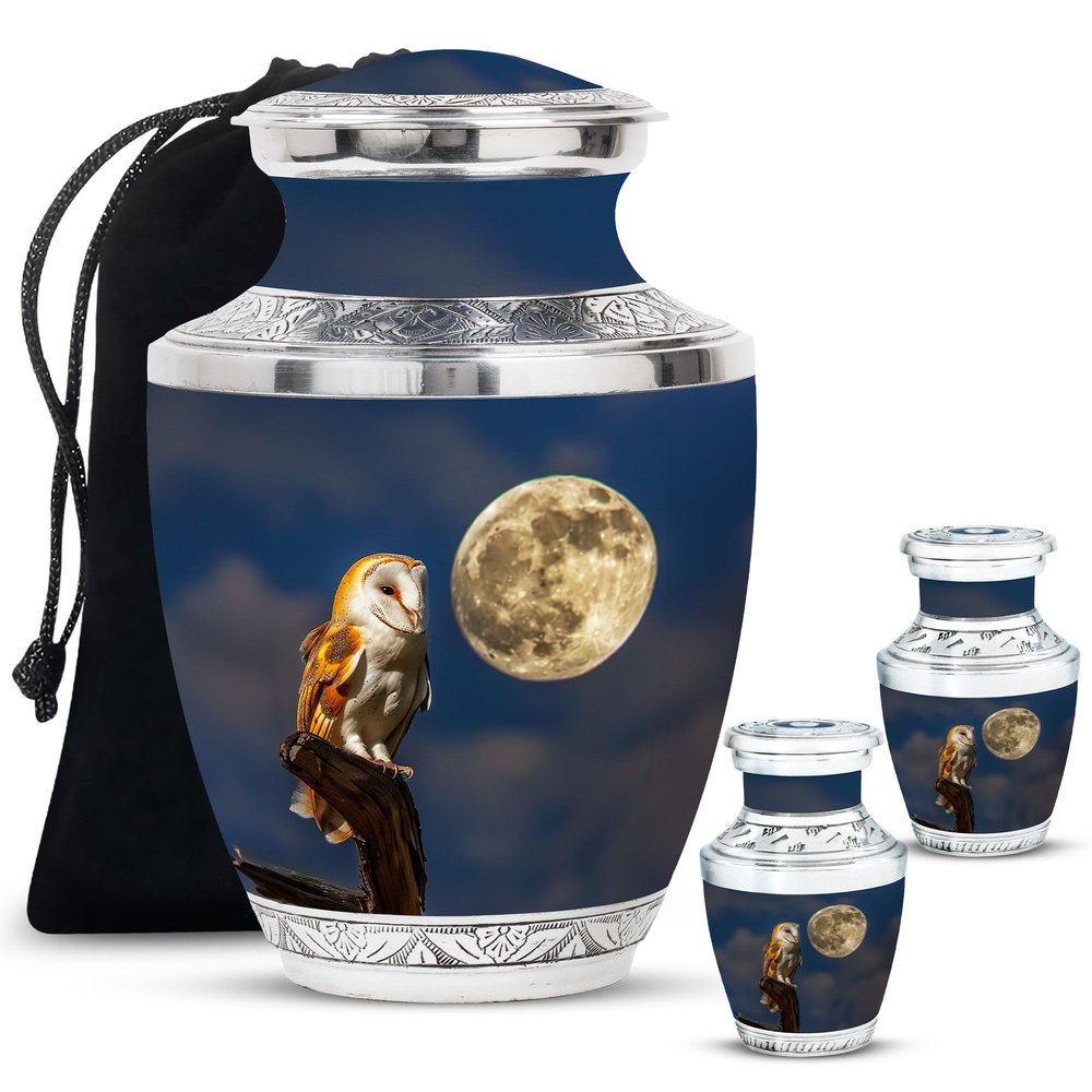 Jagasy Barn Owl Cremation Urns for Adult Ashes Male & Female - Decorative Urns for Adults Mom & Dad - 1 Large & 2 Small