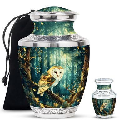 Jagasy Barn Owl Small Cremation Urn for Grandparents - Funeral Large Urn for Ashes - Funeral Ash Keepsake - 1 Large, 1 Small