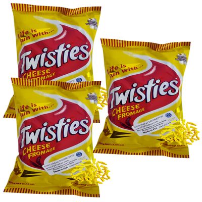 Twisties Cheese Fromage Snack (Pack Of 3 x 100g Ea Bag) Cheddar Cheese Flavor, Puffs Snacks