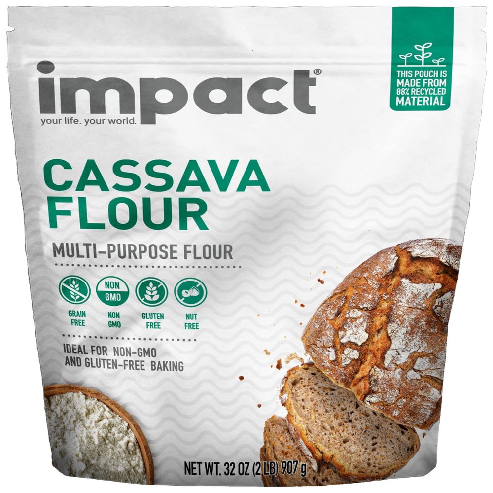Impact - Conventional Cassava Flour, Gluten, Grain, Dairy, Soy & Nut Free, Vegan, Non-GMO, Fine Texture, All-Purpose Baking Flour - 2lb Resealable Bag