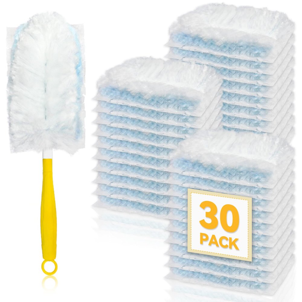30 Pack Dusters Refills Compatible with Swiffer Duster Handle Models, 180 One Sided Duster Refills for Short and Extendable Handles, with 1 Pack Handle
