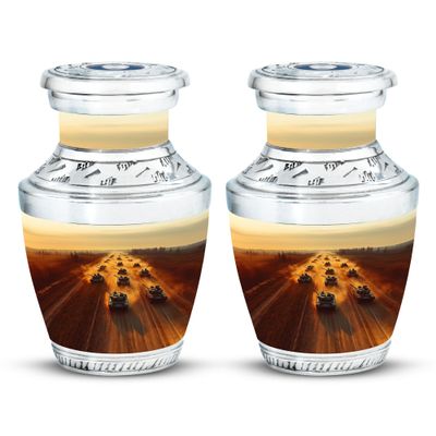 JAGSHASHI Tank Mini Keepsake Cremation Urns for Human Ashes Adult Male - Little Funeral Urn for Ashes for Women & Men - Small Burial Urn for Mom & Dad - 3 Inch Set of 2