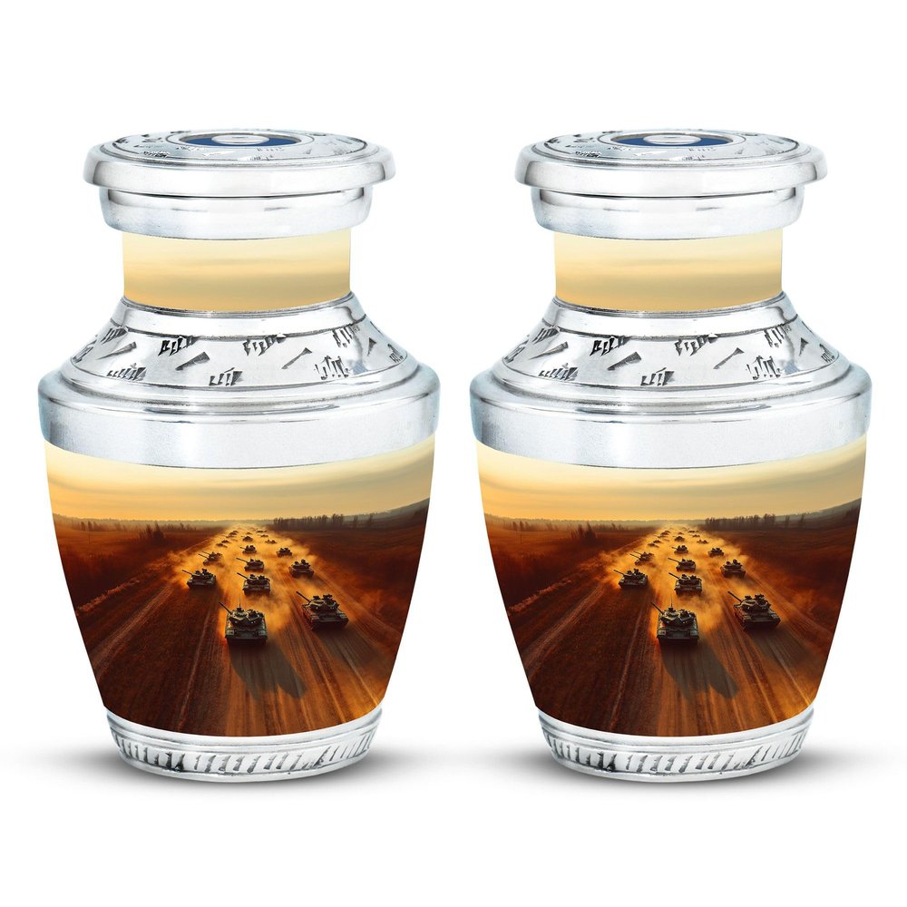 JAGSHASHI Tank Mini Keepsake Cremation Urns for Human Ashes Adult Male - Little Funeral Urn for Ashes for Women & Men - Small Burial Urn for Mom & Dad - 3 Inch Set of 2