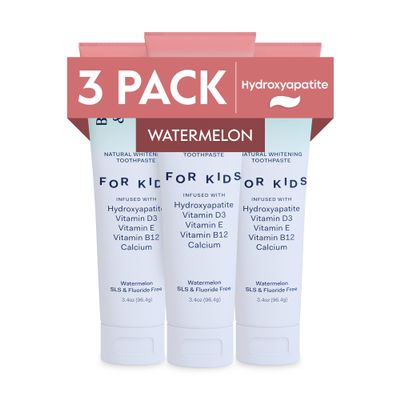 Better & Better Kids Toothpaste | Natural Hydroxyapatite Toothpaste Infused w/Calcium & Vitamins D, E, B12 | Fluoride & SLS Free for Sensitive Brushers | Watermelon Flavor | 3.4oz, 3 Pack