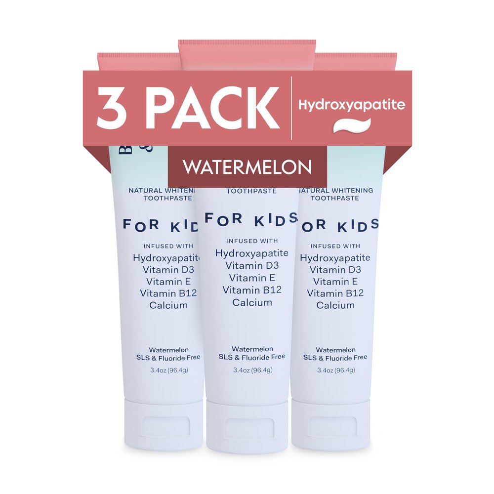 Better & Better Kids Toothpaste | Natural Hydroxyapatite Toothpaste Infused w/Calcium & Vitamins D, E, B12 | Fluoride & SLS Free for Sensitive Brushers | Watermelon Flavor | 3.4oz, 3 Pack
