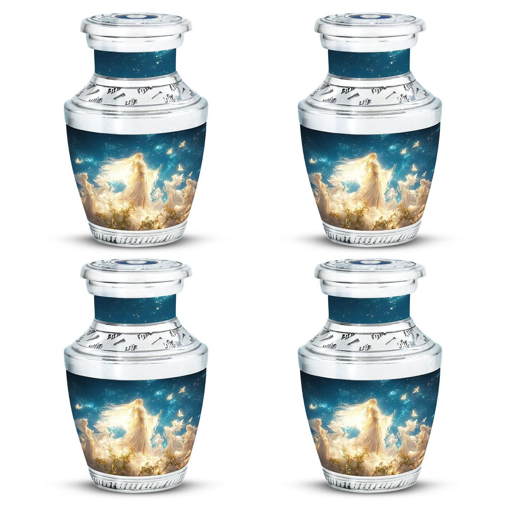 JAGSHASHI Angel Keepsake Funeral Urns for Human Ashes Adult Man - Small Burial Urn for Mom & Dad - Human Urn for Ashes Adult Male & Female - Cremation Urns - 3 Inch Set of 4