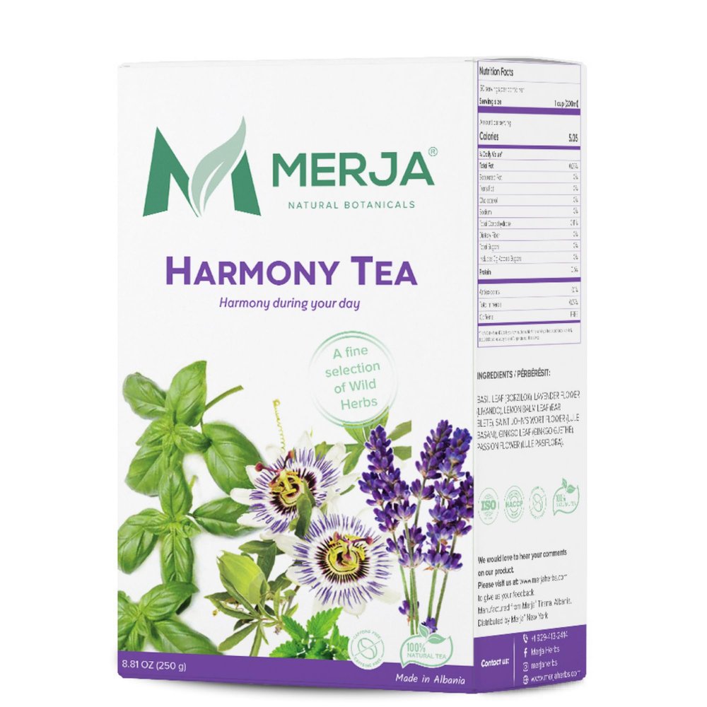 Merja Herbs Harmony Tea [250g] Caffeine-Free, Stress Relief & Memory Boost | 100% Natural Leaves Support Sleep | Herbal Teas & Beverages, Pack of 1