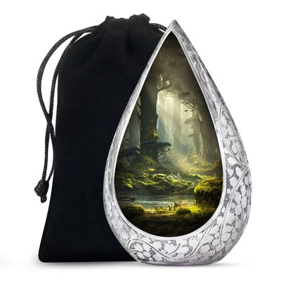 Remembrate Forest Burial Urn for Ashes Adult Female - Sunrays Large Cremains Containers 10 Inch - Funeral Urns for Adult Ashes Men - Green Urns for Human Remains - Teardrop Urn for Mom
