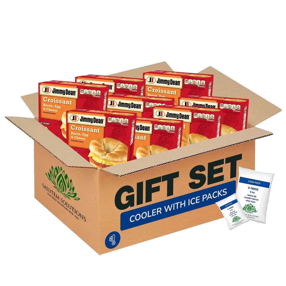 Salutem Vita Bacon Egg Cheese Croissant Sandwich Breakfast Meal, Frozen Ready-to-Eat, Convenient On-the-Go Breakfast Gift Set Pack of 8