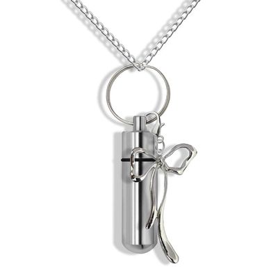 Bow Cremation Urn Pendant-Stainless Steel Urn -Remembrance Necklace-Caring Bow Necklace