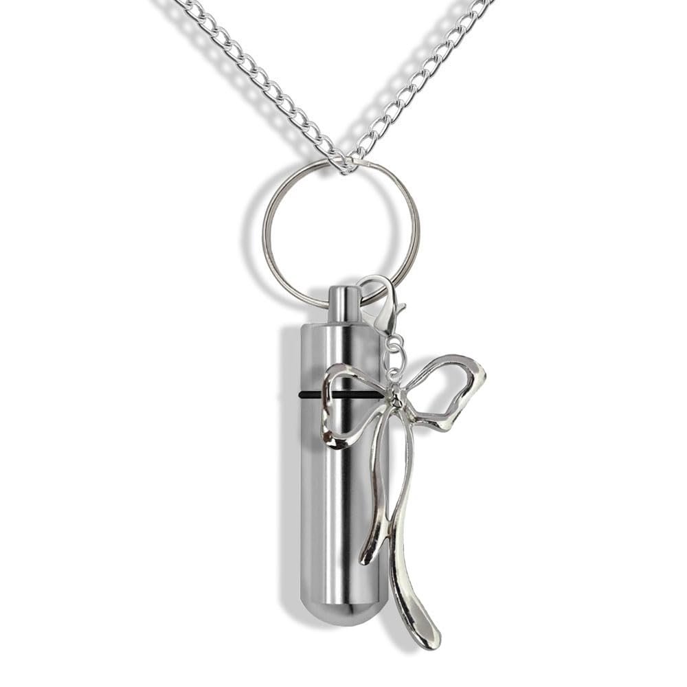Bow Cremation Urn Pendant-Stainless Steel Urn -Remembrance Necklace-Caring Bow Necklace