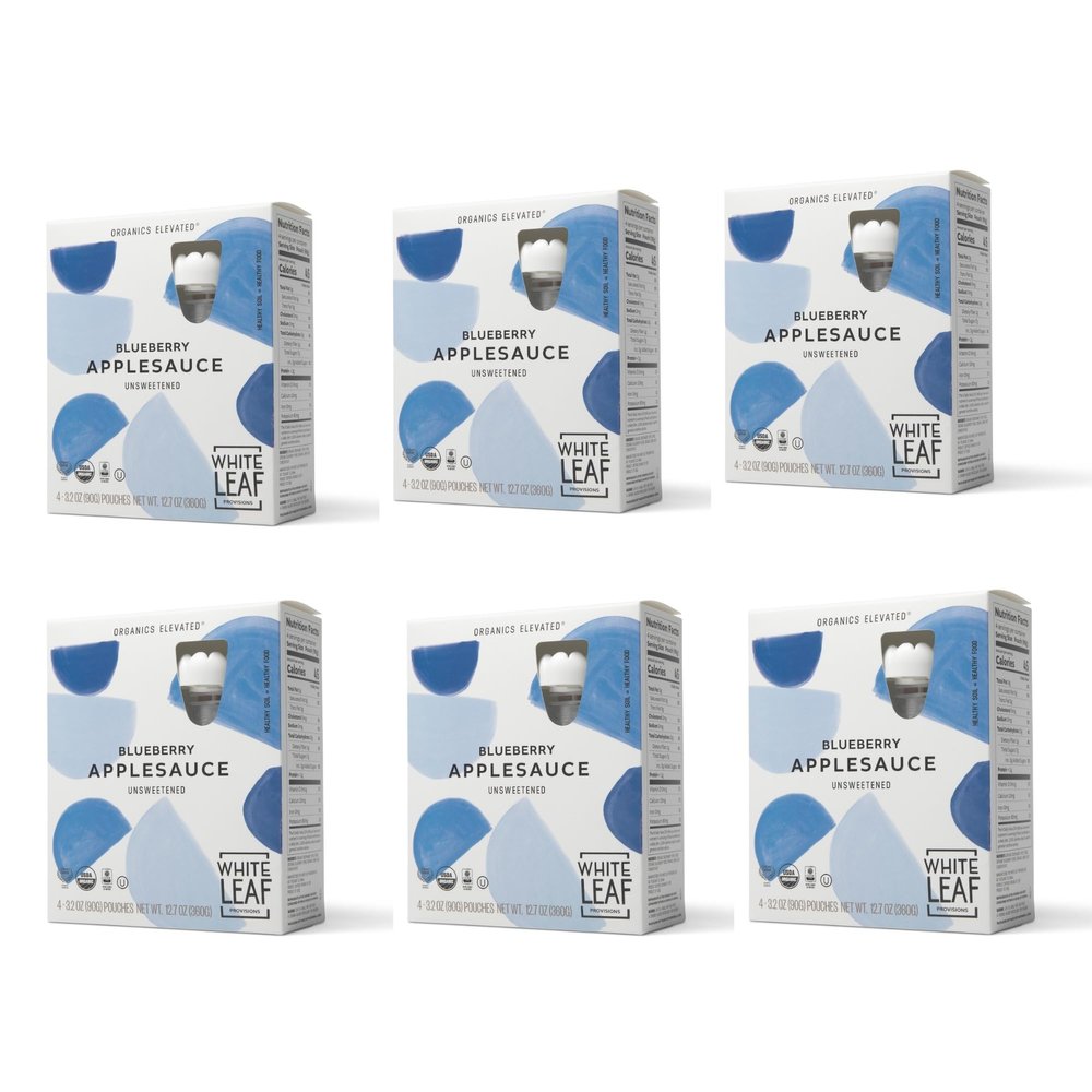 White Leaf Organic Blueberry Applesauce Regeneratively Farmed, No Added Sugar, Kosher, USDA, GMO & BPA free 3.2oz Pouches (Pack of 24)