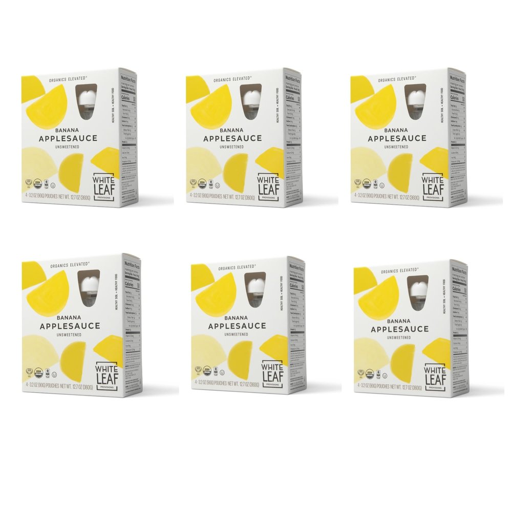 White Leaf Applesauce Pouches, Organic Toddler Snack - No Added Sugar Banana Apple Sauce Pouch, Non-GMO, BPA-Free Regeneratively Farmed Pouches, Apples + Banana (Pack of 24)