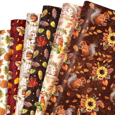6 Styles Birthday Wrapping Paper Large Rolls, 20" x 27" Squirrel Wrapping Paper Happy Birthday Gifts Party Decor Favor for Girls Baby Shower Kids Gifts 12 Sheets(Colorful 5)