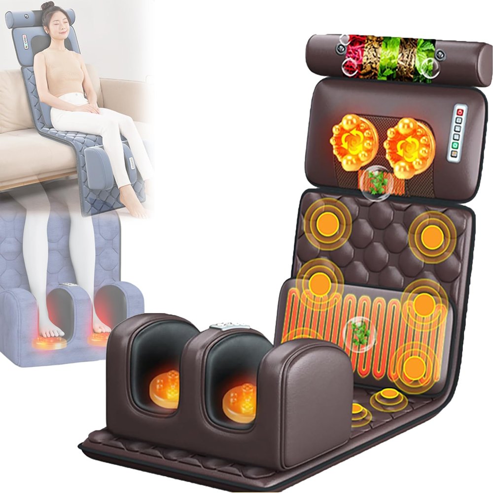 Foldable Full Body Massage Mat with Heat,Full Body Massage Chair Cushion with 20 Neck Shiatsu Kneading Massage Heads for Neck Back Waist Legs Muscle Relaxation