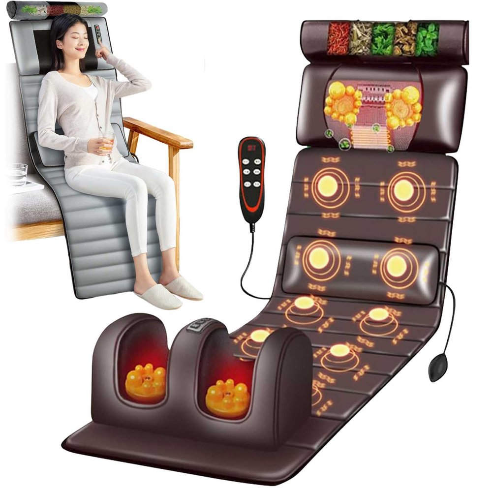 Full Body Massage Mat with Heat,Massage Pad with 10 Vibrating Motors,Foldable Vibrating Massage Mattress Pad for Relieving Back Lumbar Leg,Muscle Relaxation,9 Modes